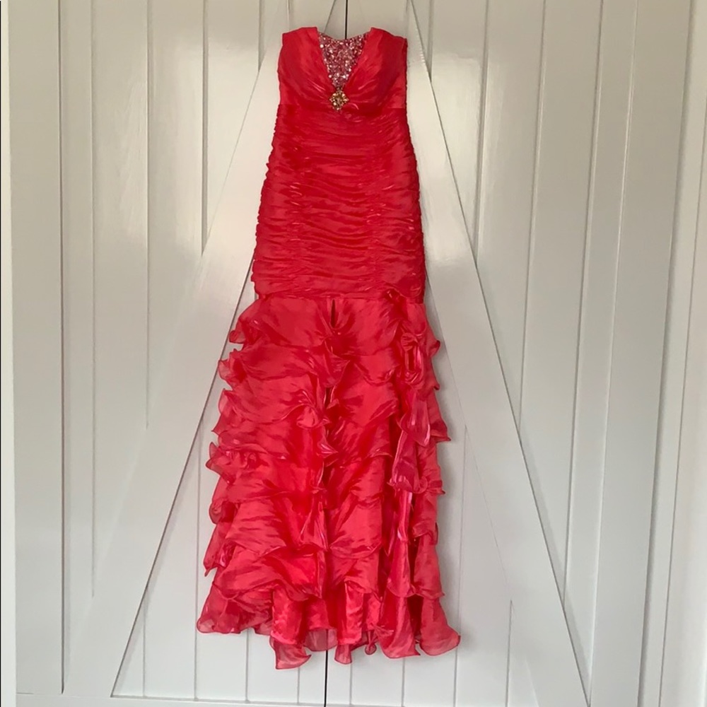 Alyce Designs Coral Strapless Prom Dress